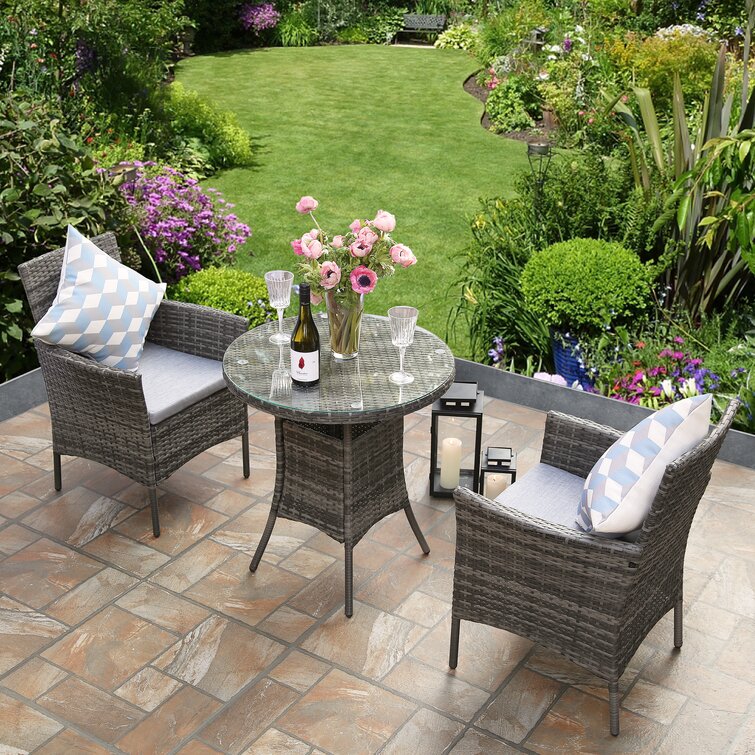 2 seater rattan bistro store set with cushions